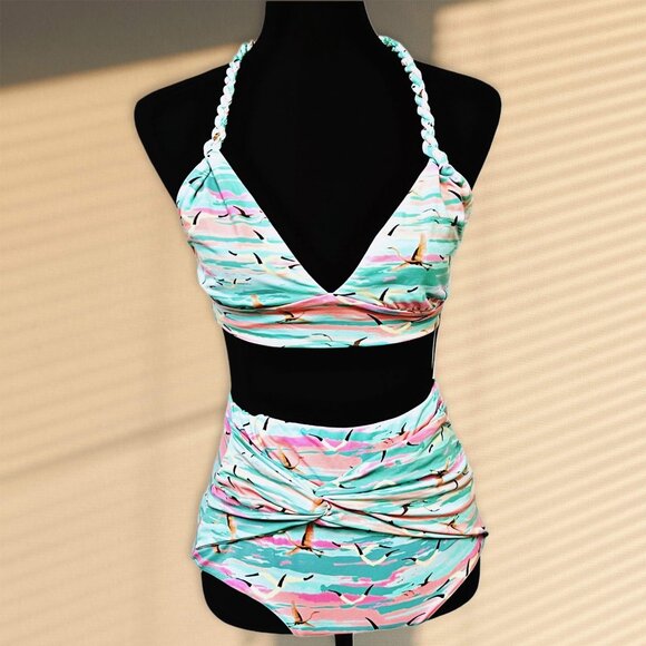 ESTIVO Two Piece Swimwear Matching Set Halter Triangle Top Hi-Rise Knot Bikini - Picture 4 of 10